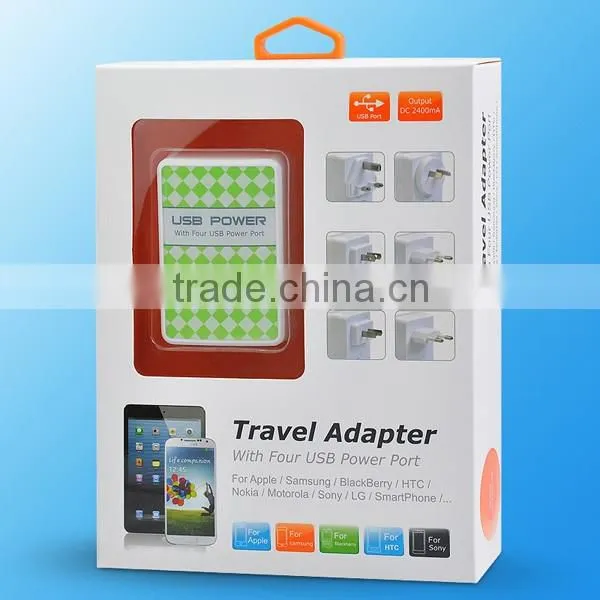 Wholesale 5V 4.8A ,4 usb power mobile adapter travel charger with changeable plug