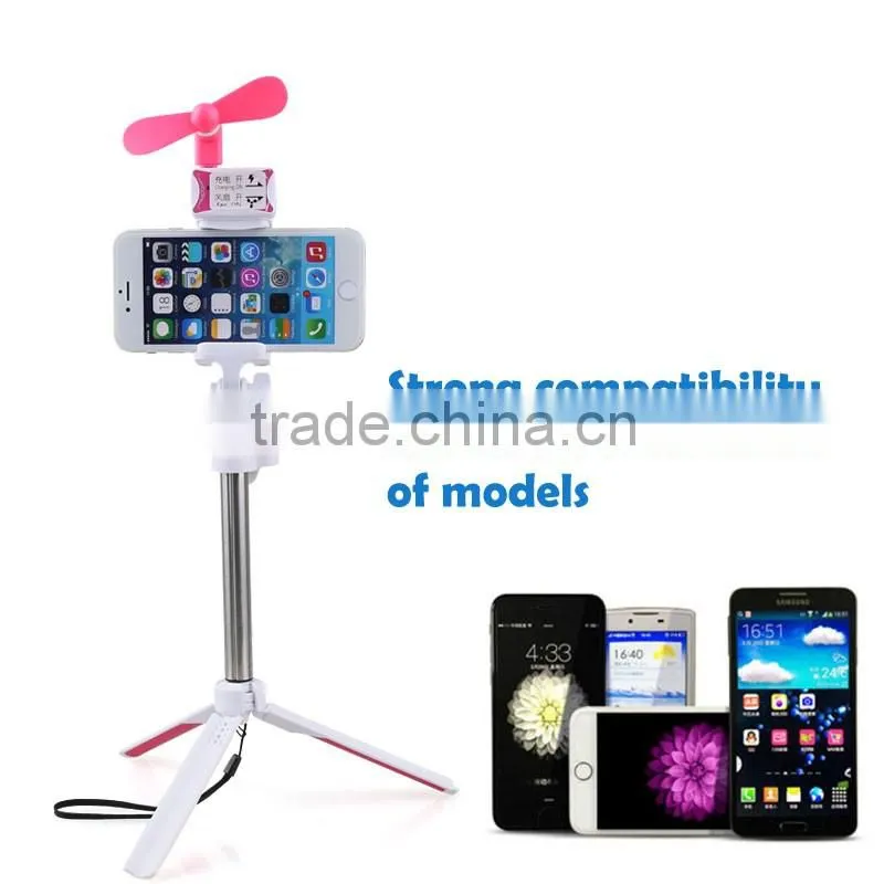Newest Bluetooth Selfie Stick with Fan Monopod Tripod for cell phone