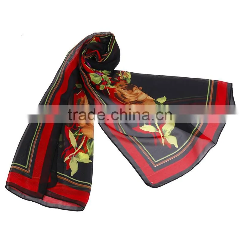 Simple And Big Flower print Hot Sale Whole Sale Chiffon Scarf In stock