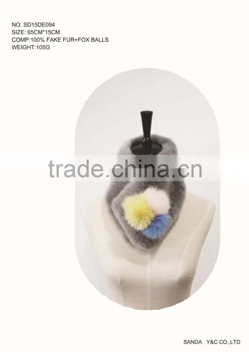 2015 New design fashion fake fur scarf/winter warm women warm fake fur scarf/Fake Fur shawl