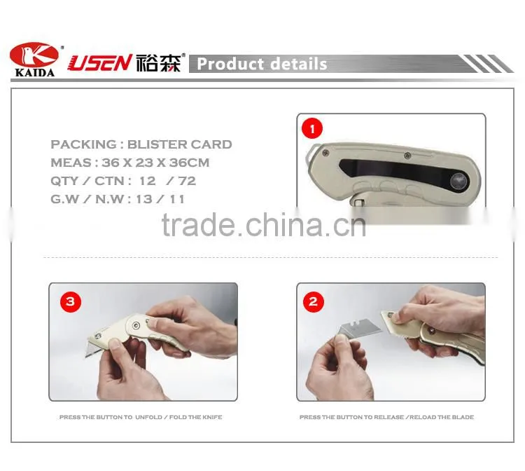 tool cutter Trapezoid blade Zinc alloy Folding Lock Back Pocket Utility Knife