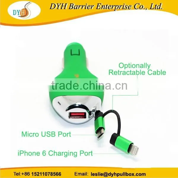 Dual usb in car charger for iphone 6 Portable Retractable Car Charger