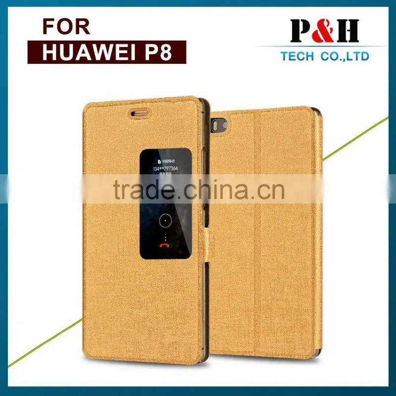 factory price for new goldsand series window filp case for huawei ascend p8