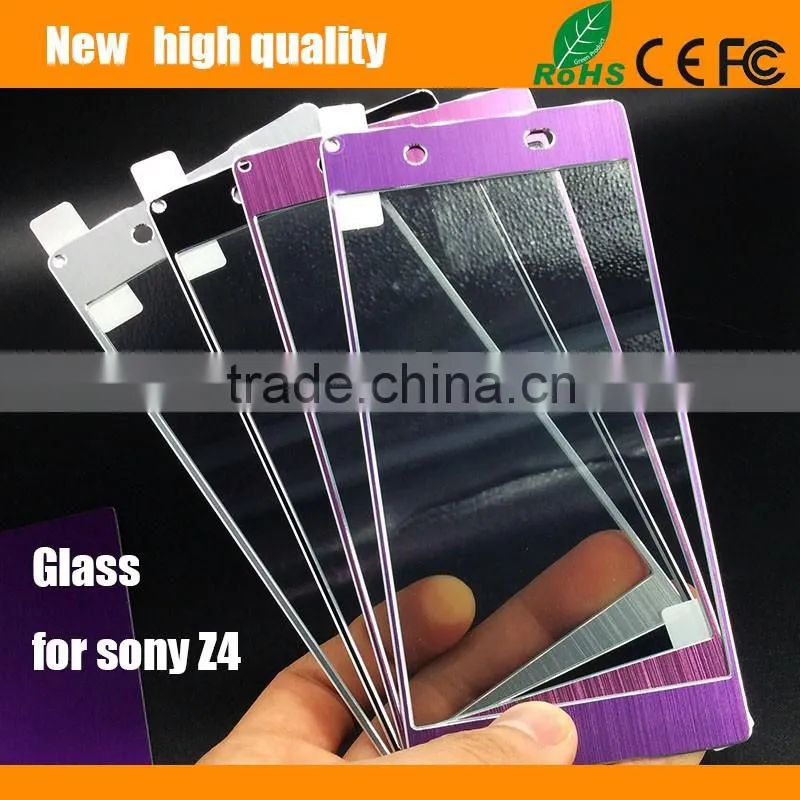 2.5D Titanium alloy brushed metal Tempered Glass Screen Protector guard for SONY Z4 Front + Back