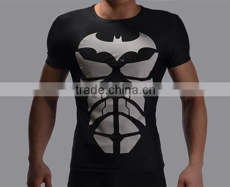 2016 New arrive marvel short sleeve superhero spider man compression tights men sport gym fitness wear 3d t shirt
