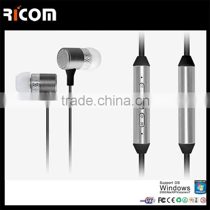 2016 Newest Necklace design magnetic bluetooth earphone with Metal material and micphone--BTH-218--Shenzhen Ricom