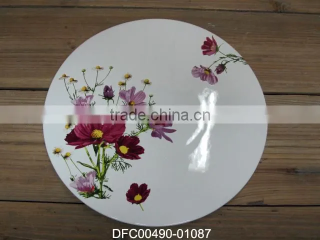 Wholesale Ceramic Material Flat Cake Plate with Green Decal