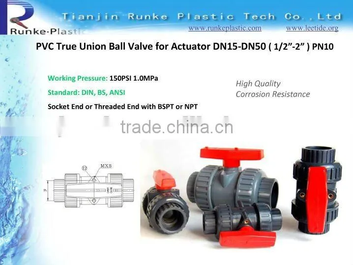 Plastic UPVC Ball Valve DIN ANSI BS JIS Standrard PN16