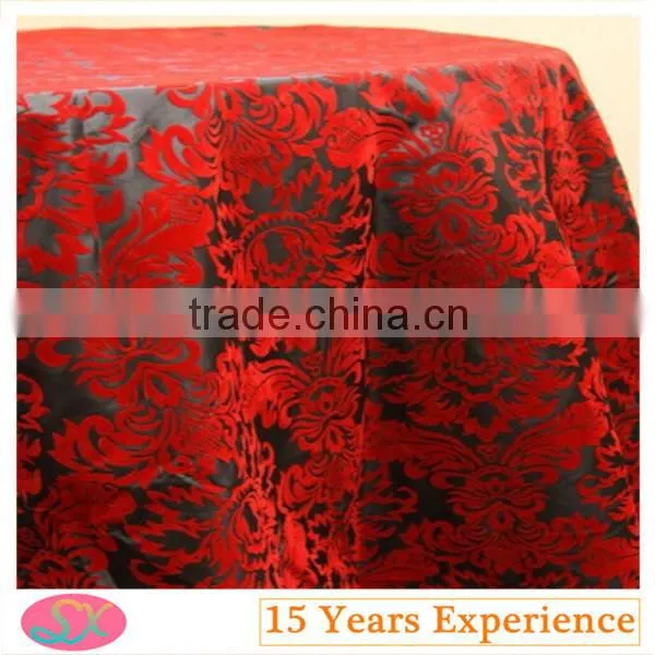 100%Polyester Flocking Table Cloth Damask Table Linen
