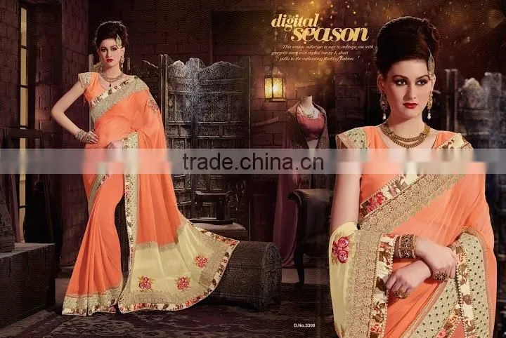 Blue Georgette On Net Designer Lehenga Saree