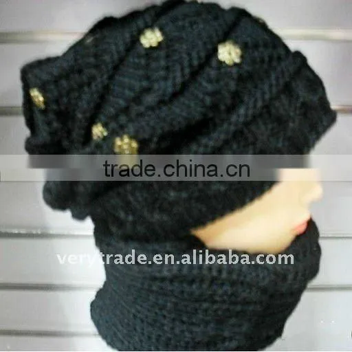 1x Braided Women Winter Warm Beanie Devil Horns Cat Ear Crochet Knit Ski Cap Hat