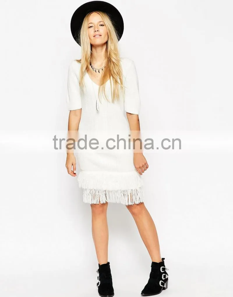 High fashion design sexy women sweater dress knitting dress fringing dress