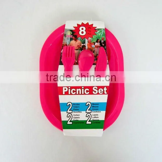 16 pcs round plate plastic tableware picnic set