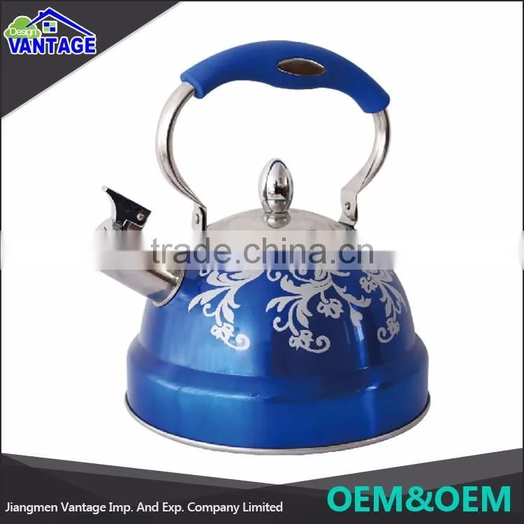 China supplier stainless steel color coating flower tea kettle with silicone handle
