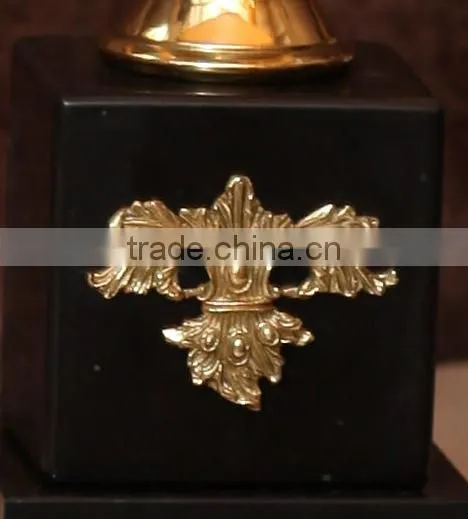 Price cup shape brass decoration black marble lamp body living room table lamp with fabric lampshade