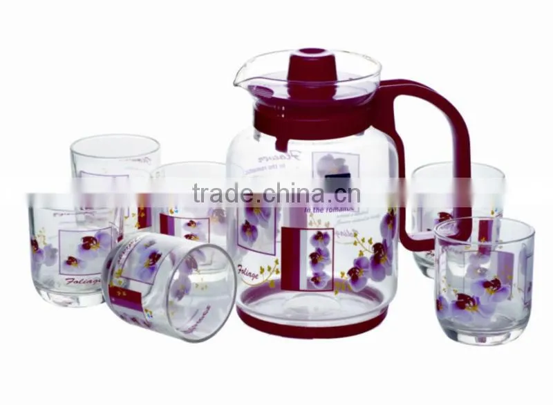 New popular high quality heat transfer printed glass water set wholesale 7 pcs glass water jug set