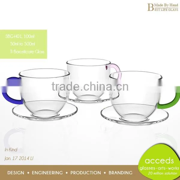 Hand Blown Personalized Single Wall Fancy Borosilicate Glass Tea Mug