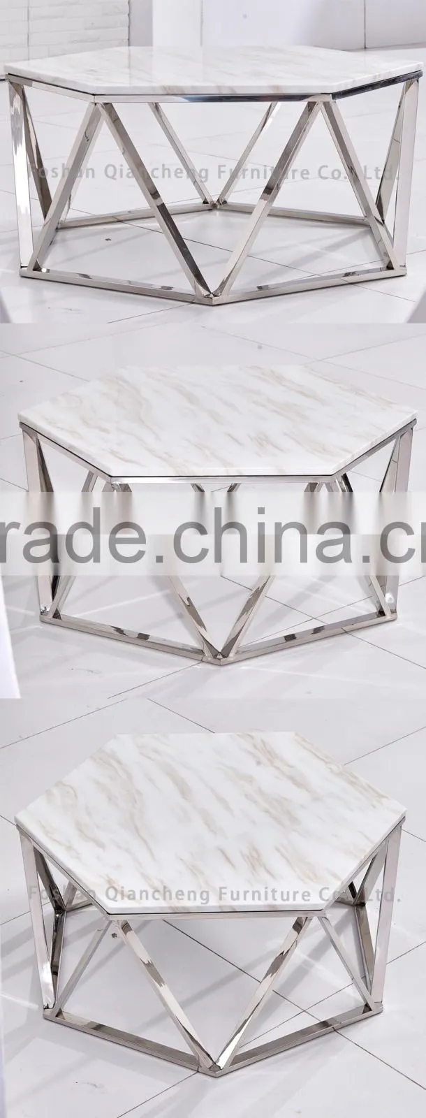 Brass metal white marble coffee table made in China
