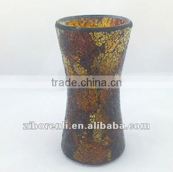 Home Decoration Crafts Amber Crackle Decorative Mosaic Flared Glass Vases