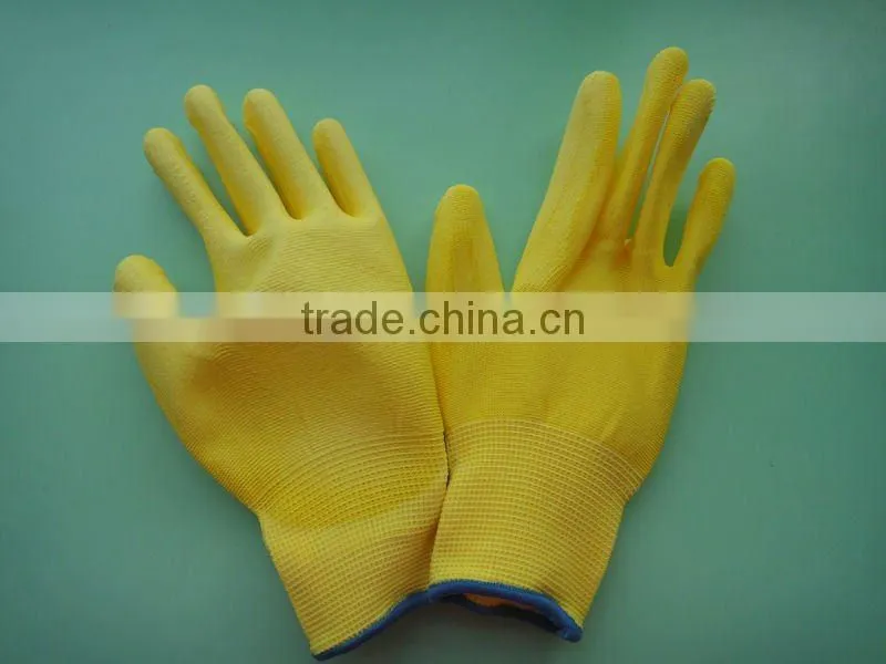 Yellow polyster PU work glove
