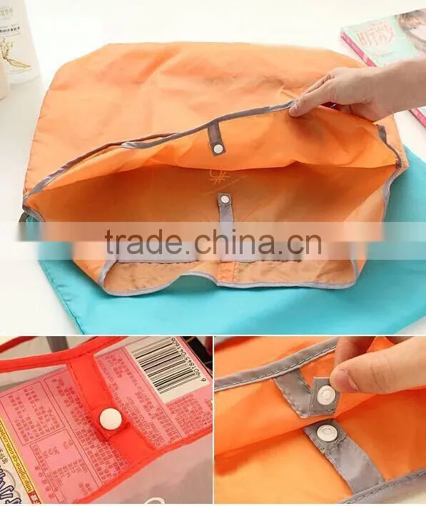 Cheap reusable colorful 190T nylon foldable shoulder shopping bags with pocket
