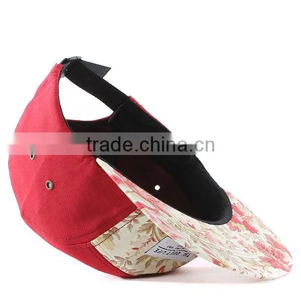 Floral front 5 panel camp cap fashion flat brim custom blank 5 panel camp cap