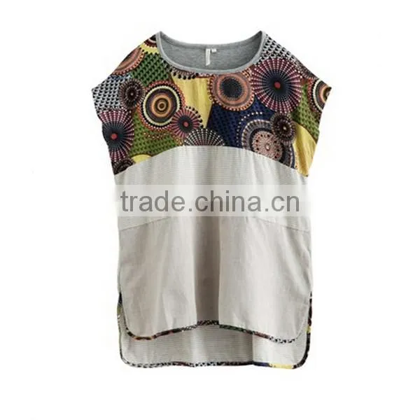 women high fashion neck design short front long back linen blouses elegant
