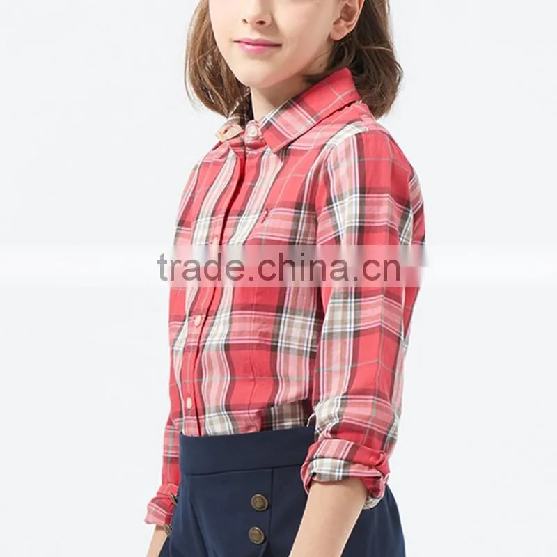 British style 2017 spring student girls shirt long sleeved cotton plaid shirt for girl