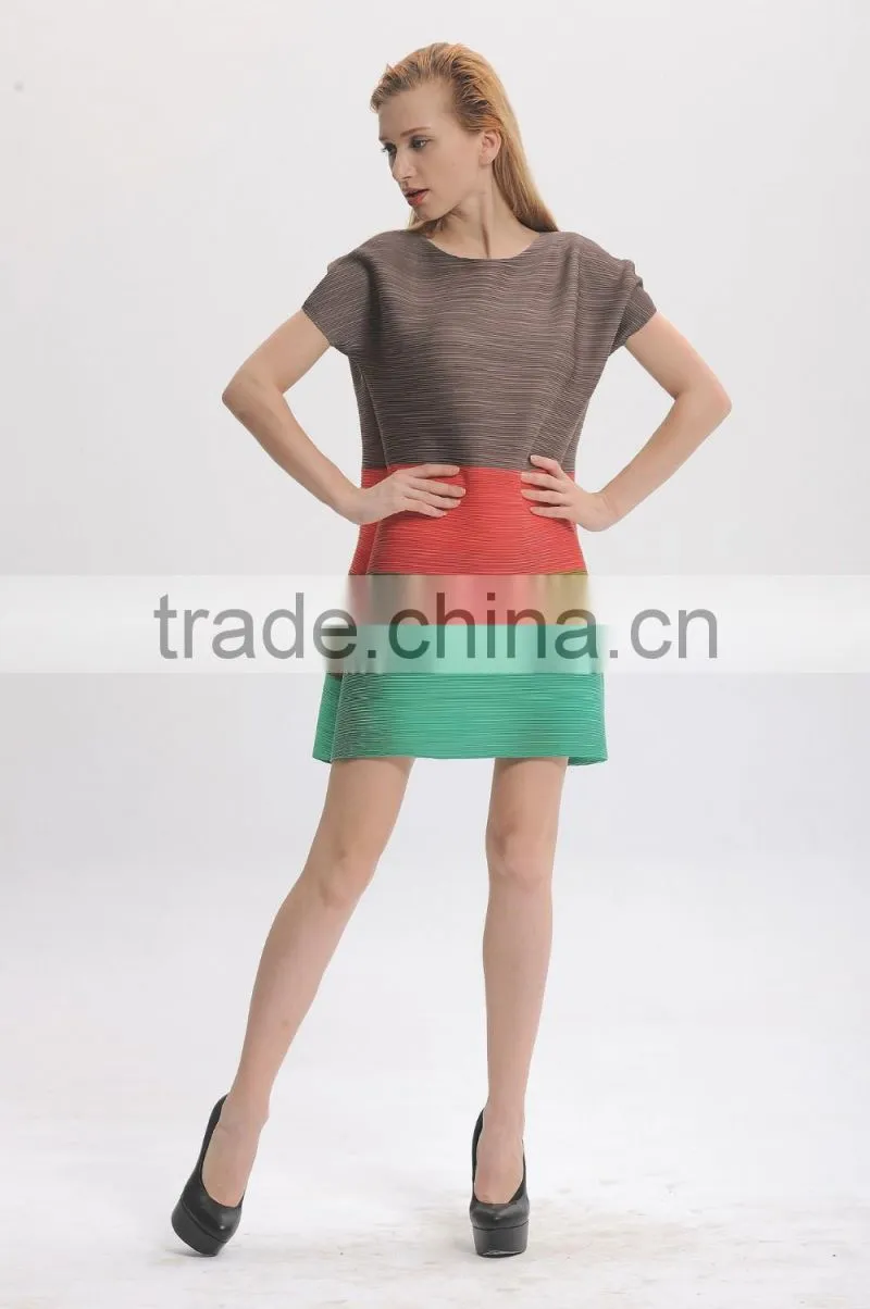 Ladies multi rainbow color wrinkle loose new model dress