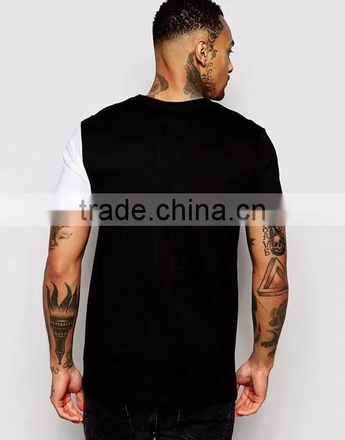 Fashion men cut & sew square panel round collar short sleeve plain t-shirt wholesale custom factories