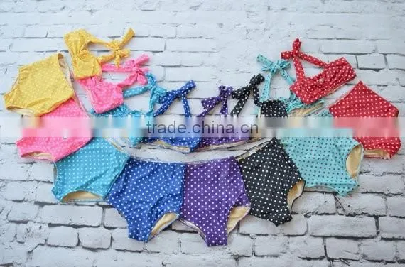 Children kids knit bikini beachwear swimwear 2016 high waist solid color polka dot swimsuit bathing suit