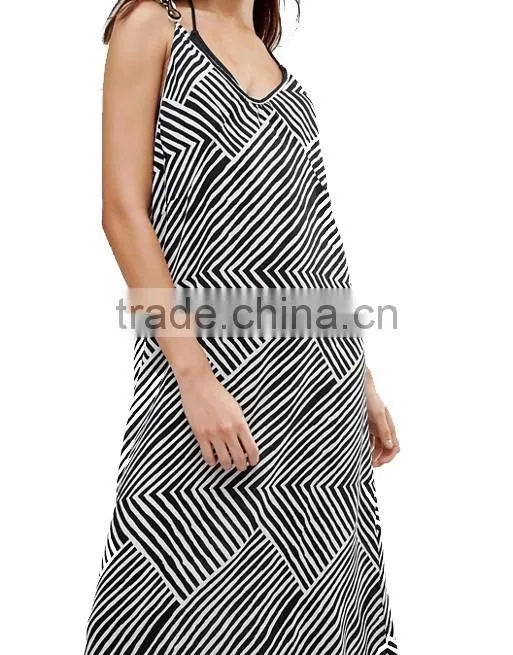 Latest Summer Sexy Women beach long dress striped satin casual fashion v-neck beach wear dress
