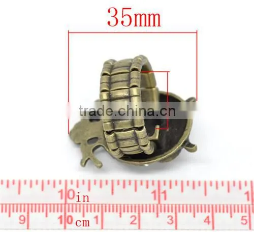 Vintage Antique Bronze Rhinestone Owl Halloween Ornaments Elastic Rings 18.3mm