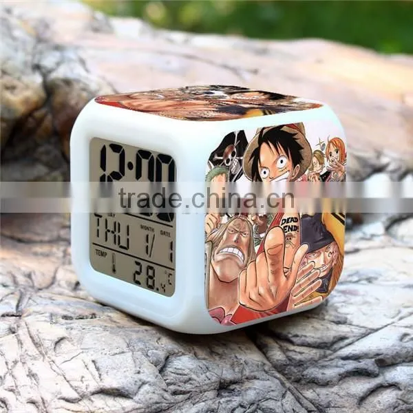 (High Quality)One Piece Colorful Clock Luffy LED Desk clock,Alarm Digital Clock,DIY Clock