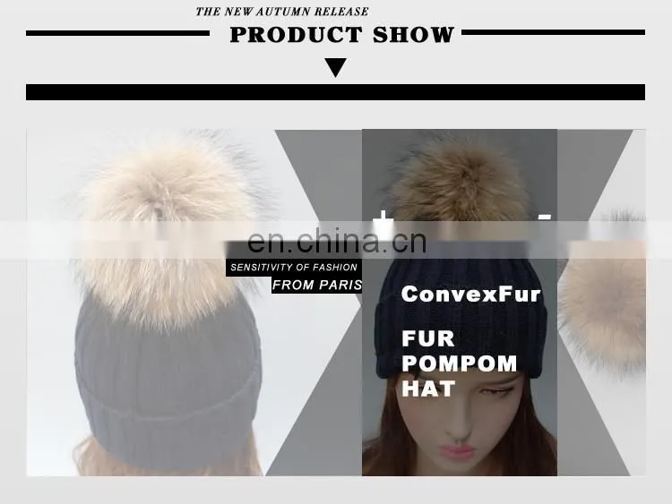 Fluffy large fur pompom hats real raccoon fur knitted hats wholesale winter hats