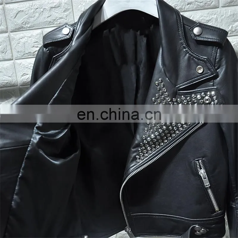High Quality Custom Design Fashion Motocycle Jackets Black Short Women Biker Leather Jacket