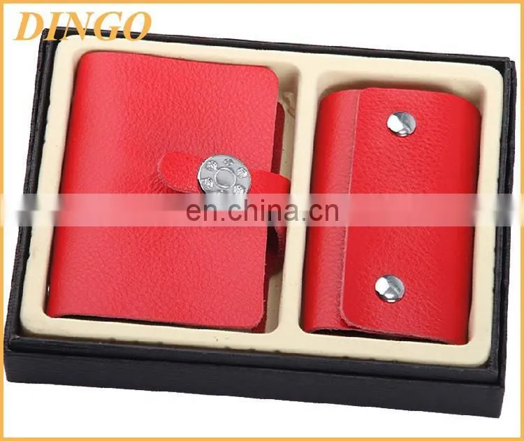 Promotional Gifts Genuine Leather Card Holder Key Case Sets with Gift Box