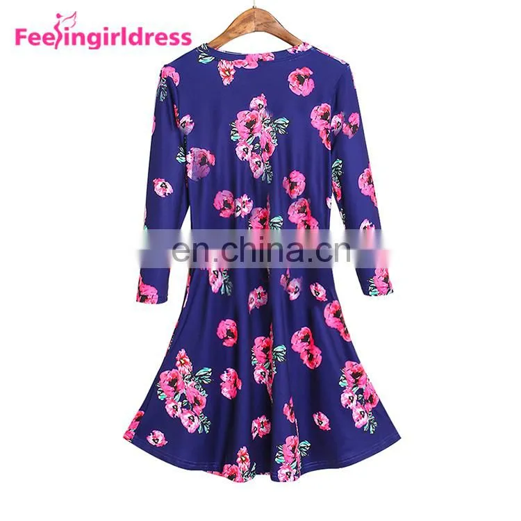 Free Shipping Print Floral Women Kimono Mini Long Sleeve Soft Dresses In Bulk