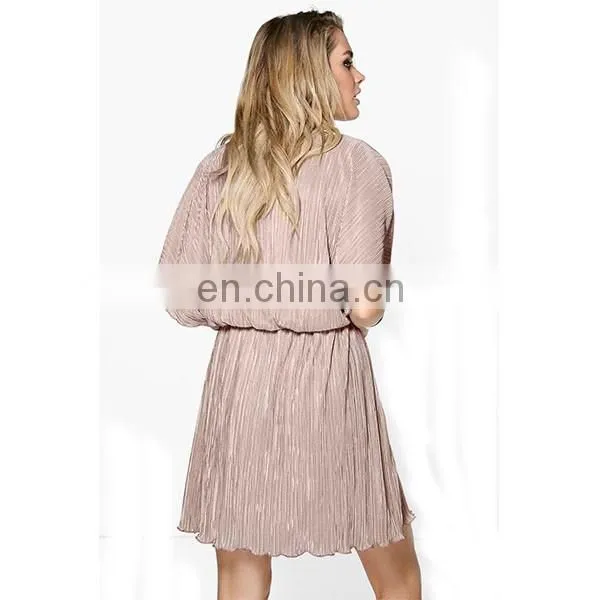Summer Pleated Kimono Sleeve Skater Dress Elegant Women Dresses