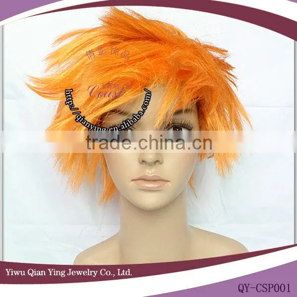 Short orange color naruto men cosplay wig