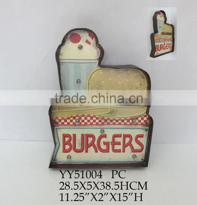BURGERS embossed metal wall palque with LED light