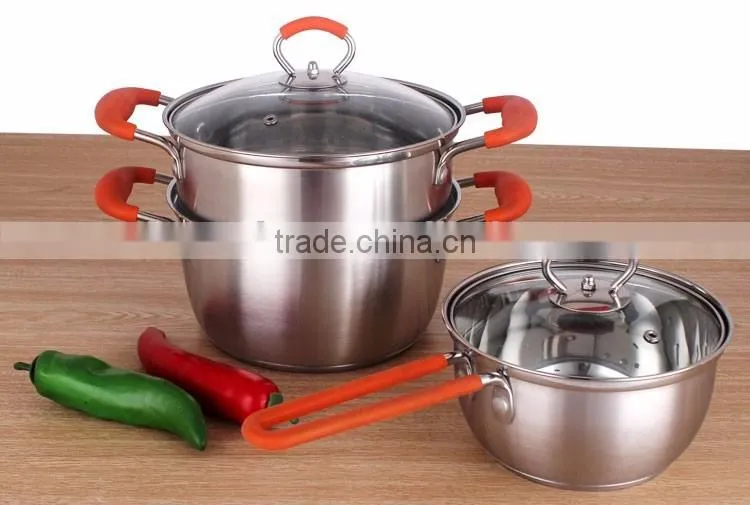 18/8 Stainless steel cookware set with silicone handle