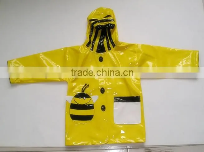 PU Cute Kids Yellow Raincoat For Sale