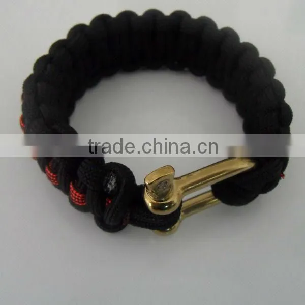 fashion wholesale paracord bracelet gold clasp with black and red rope