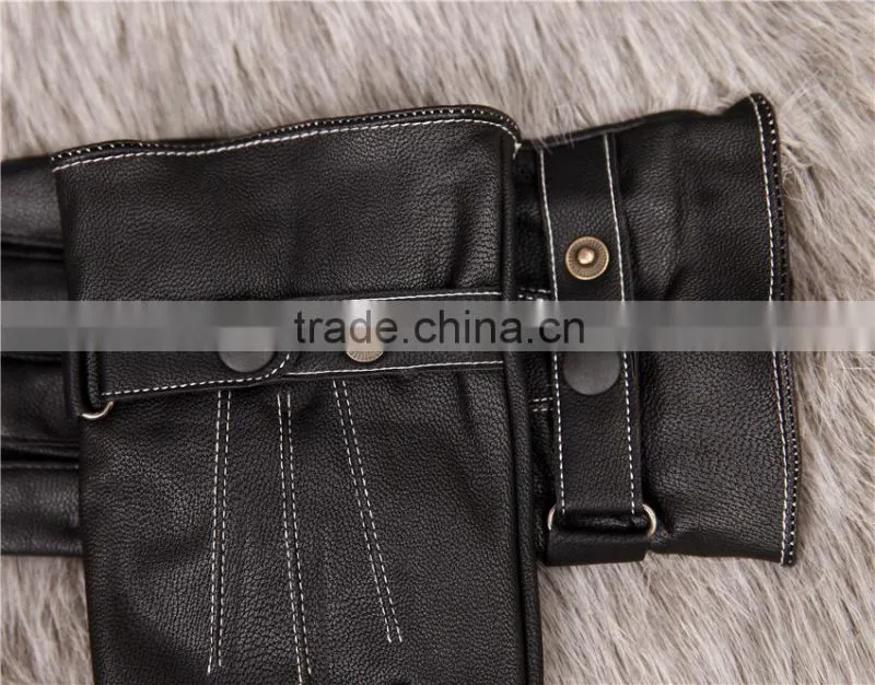 Three lines with velvet Men's leather gloves, fall and winter warm velvet fashion line cycling gloves, Cold Weather Gloves