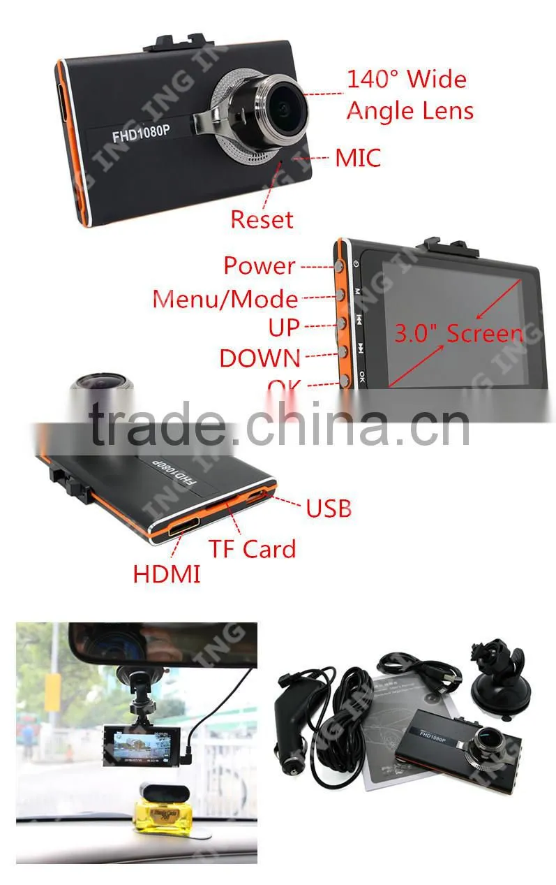3.0 inch Driving Recorder FHD 1080P Car DVR H.264 1920x1080 G-sensor Vehicle Camera with 170 Degree Angle