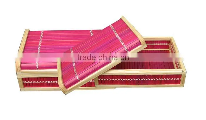rectangular bamboo box with lid and wooden frame