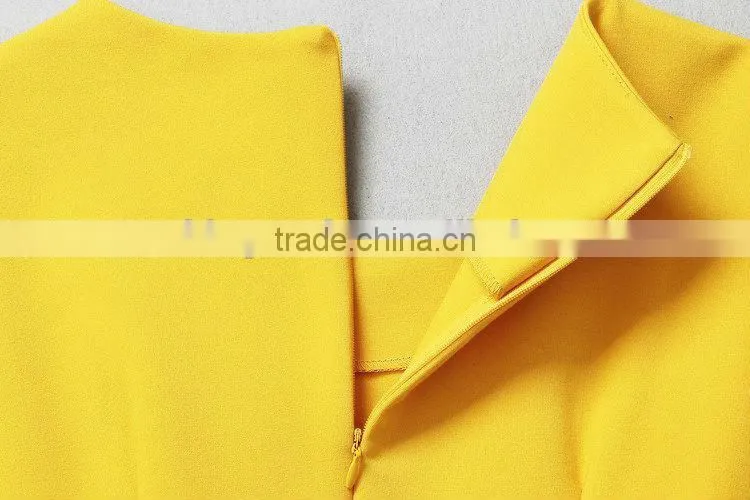 Hot Selling Fashion Causal Yellow Dress with belt for ladies