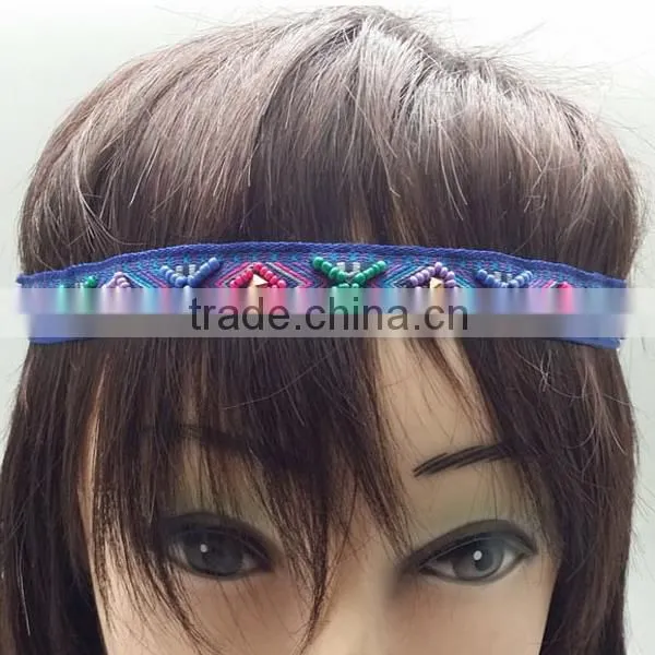 New arrival glass seedbead national handmade elastic headband hair headband