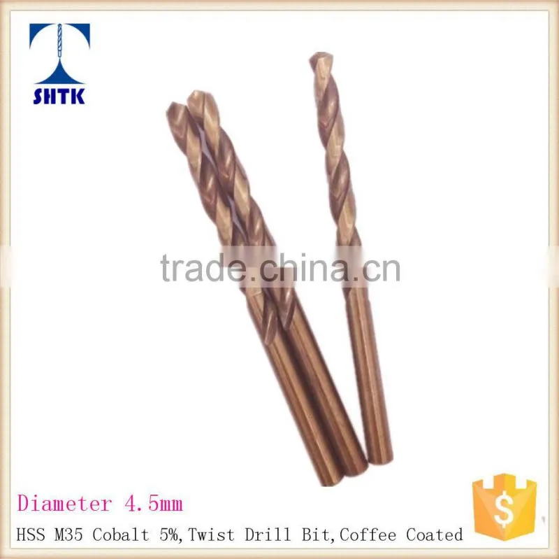 Professional HSS M35 drill bit , Dia 4.5mm, Coffee Coated twist drill